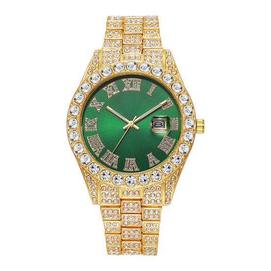 Men Fashion Bracelet Watch Quartz Analog Watch with Day Calendar Rhinestone Bracelet Wristwatch Gift for Husband Boyfriend