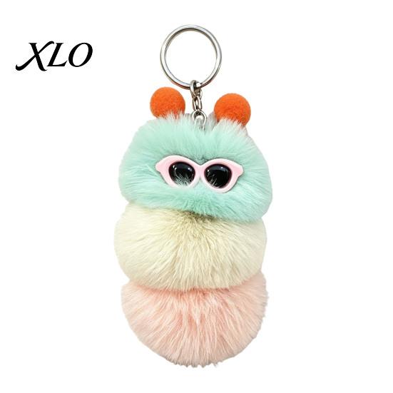 Caterpillar Plush Keychain Sunglasses Keychain, Soft Backpack Purse Charm Bag Charm, Colorful Stuffed Keyring Pendant
