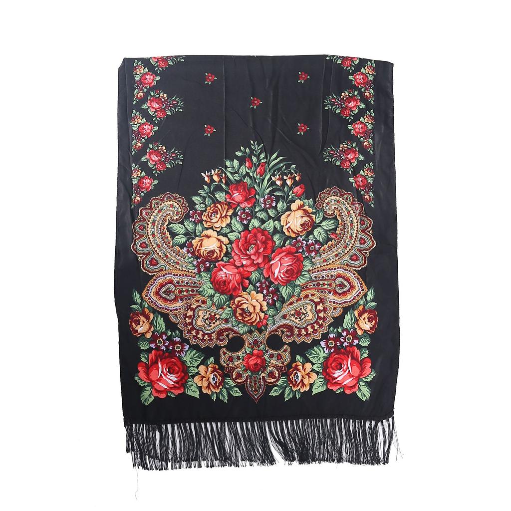 Ethnisch Stil Blumenmuster Russischer Schal Damen Luxus Blumenbedrucktes Bandana Strandtücher Retro Fransen Winter Pashmina Schal