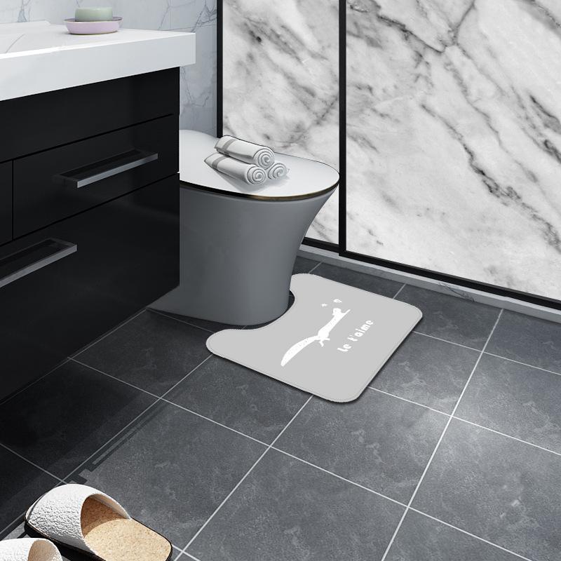 

Nordic Toilet Toilet Floor Surface Mat U-shaped Mat Bathroom Room Foot Mat Restroom Moisture-wicking Slip-resistant Mat Can Be Machine Washable 44*50CM