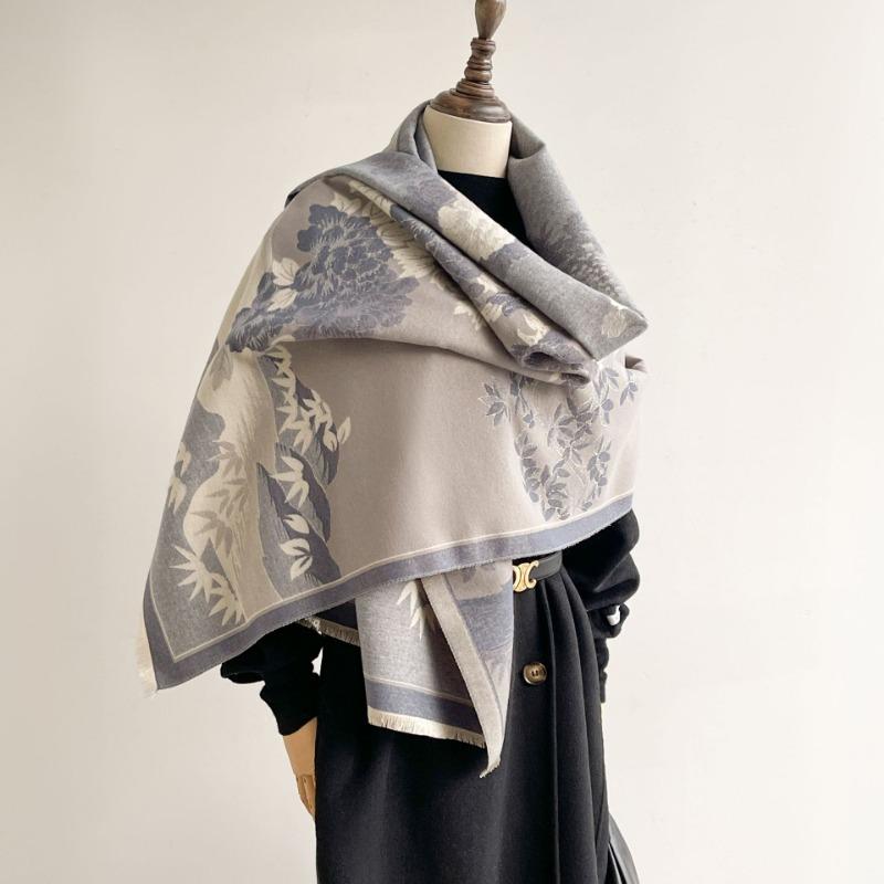 Scarf Women's Autumn and Winter New Landscape Chrysanthemum High-end Scarf with Travel Shawl