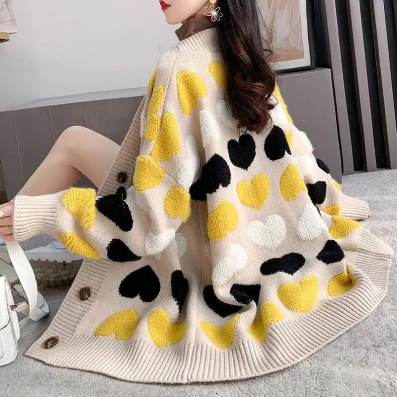 Loose and Lazy Sweater Coat Women's Autumn and Winter Thickened Korean Version Versatile Long Knitted Cardigan