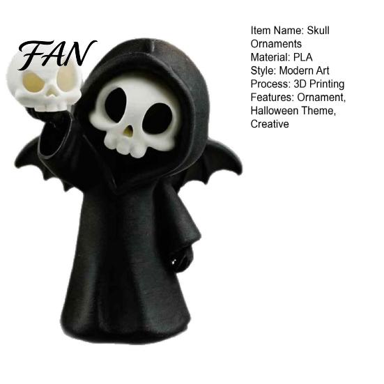 Trendy Desk Accessories 3D Printed Grim Reaper Skull Ornament, with Bat Wings Decor, Cute Statue Gothic Figurine, for Halloween Home Office
