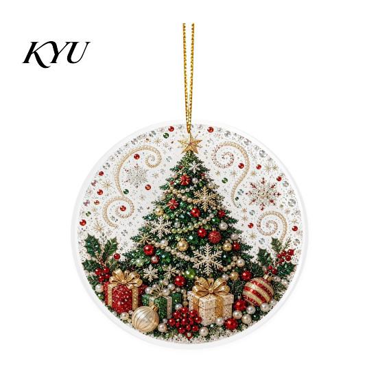 Office Holiday Decorations Christmas Acrylic Hanging Ornament, 2D Flat Double Side Printed Personalized Gifts Santa Snowman Pendant for Tree