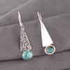 Natural Blue Copper Turquoise Gemstone 925 Sterling Silver Jewelry Earrings 1.9" EE-165-43