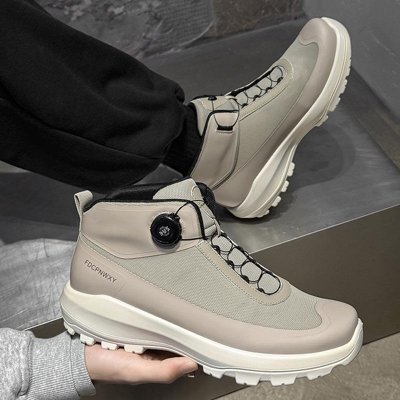 

Breathable Mesh Shoes Men High top Fashion Sneakers Flat Non-slip Outdoor Shoes Black Beige Brand Male Footwear Plus Size 45 45 бежевый