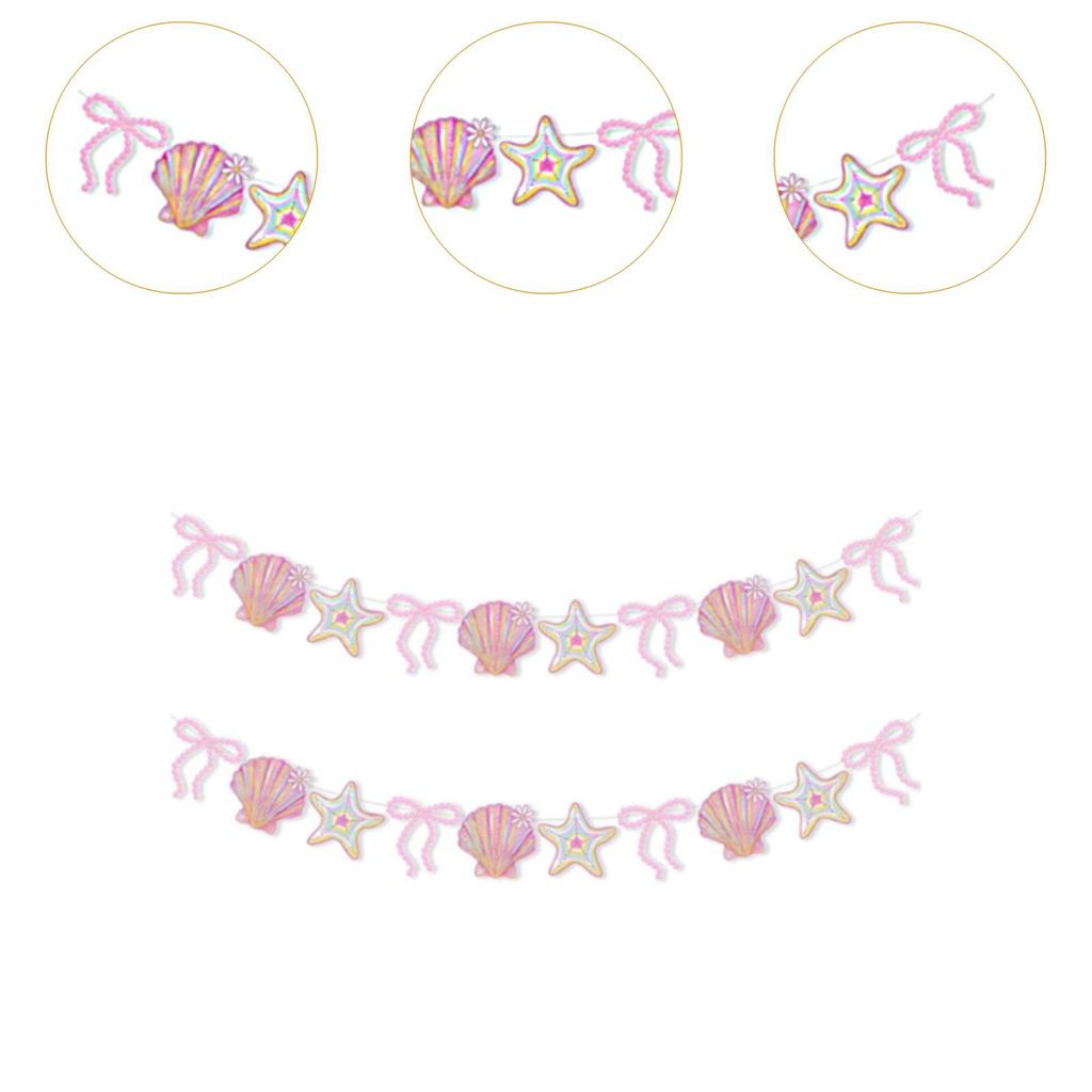 Mermaid Birthday Decor Paper Hanging Banner Coastal Seashell Garland for Kids Beach Party and Events