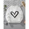 Kids Sweatshirt Hand-Drawn White Heart Outline Hoodie - Pink & Multi-Color Options, Long Sleeve Round Neck Casual Sweatshirt