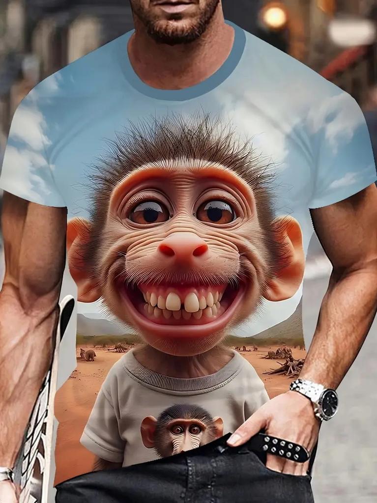 Funny Monkey Graphic 3D Printed T-shirt For Men Causal Short Sleeve Oversized Pullover Tshirts Top New In Men's Monkey Tee Shirt