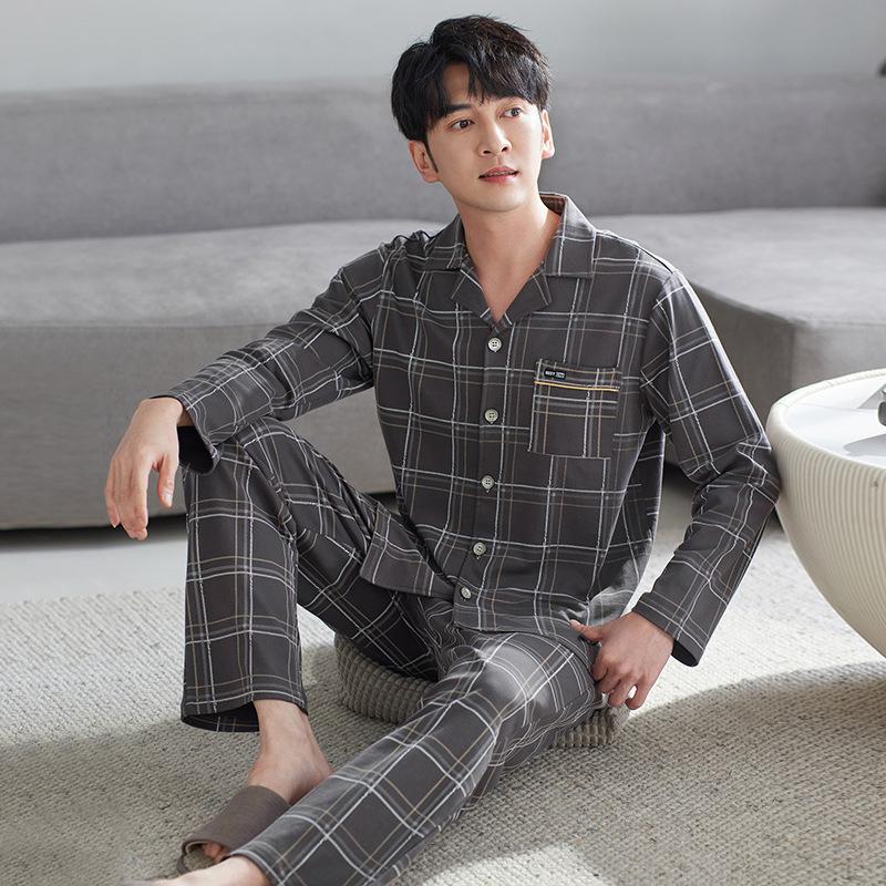 Pajamas Men'S Pure Cotton Spring And Autumn Long-Sleeved Cotton Autumn And Winter Thin Can Be Worn Outside Casual Loungewear Men'S Suit