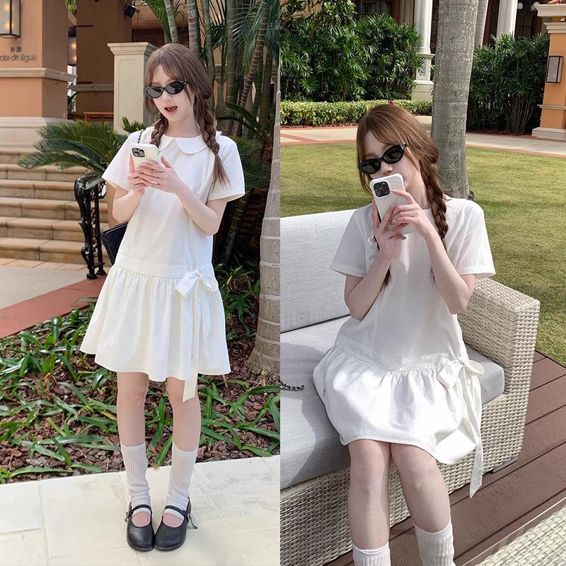 2026 Slimming Bow Doll Collar Casual Maternity Dress M