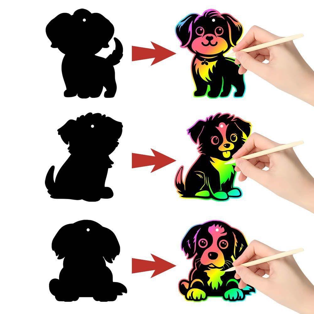 Dog Theme Birthday Scratch Cards Set Diy Puzzle Toys For Children Decor Party