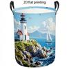 1pc Laundry Basket, Lighthouse Sailboat Ocean View Pattern Dirty Clothes Basket, Large Capacity Foldable Storage Hamper with Handles, Leisure Style Ho