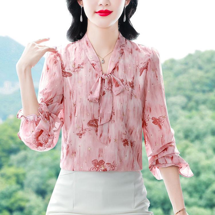 Stylish High End Loose Blouse Long Sleeve Chiffon Top Trendy and Elegant for Autumn Spring Versatile Tummy Cover
