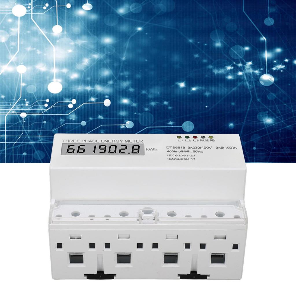 3-Phasen-Energiezähler DIN-Schienenmontage Stromverbrauchsmonitor LCD-Stromzähler 230 V 400 V 5 bis 10