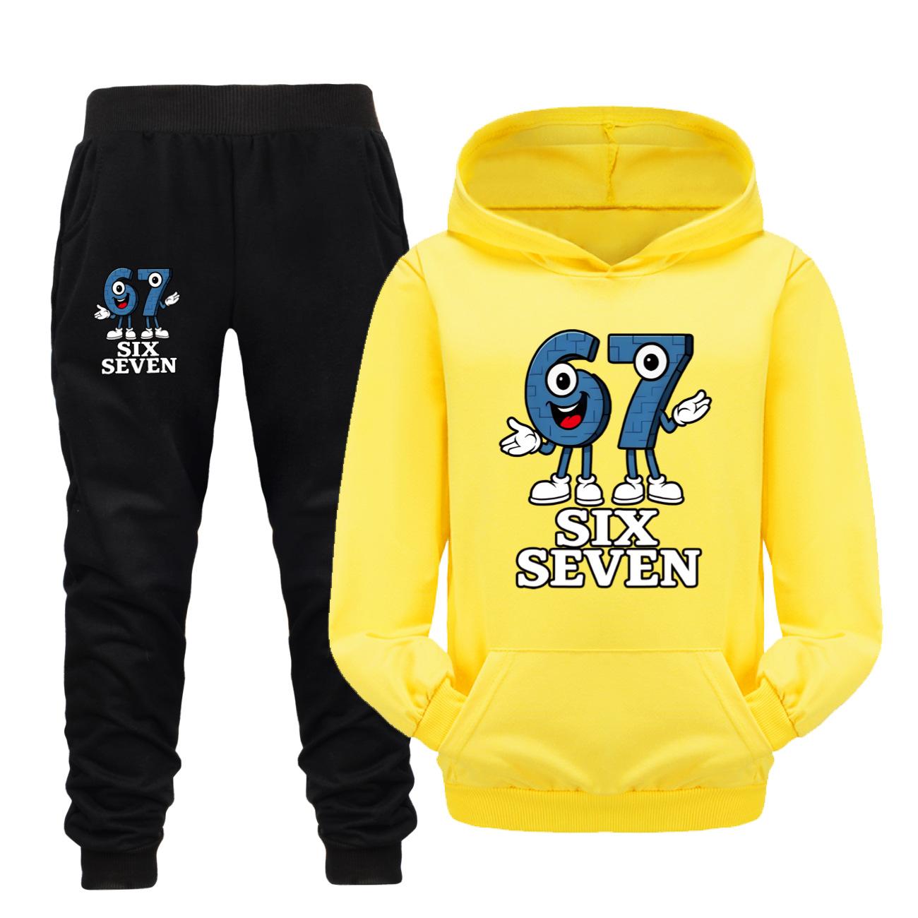 

67six seven printed children s hooded sweatshirt trousers casual suit 170 жовтий