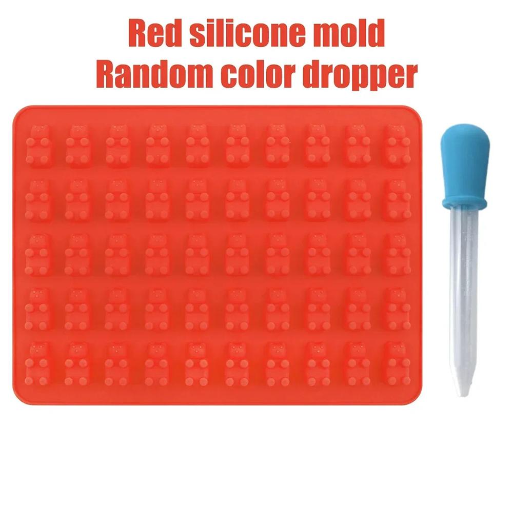 

50 сеток силиконовая форма для желе в виде мишки, милые формы для желе в виде медведя, конфеты, шоколадная помадка, лотки с пипеткой, инструменты для самостоятельного украшения выпечки красный