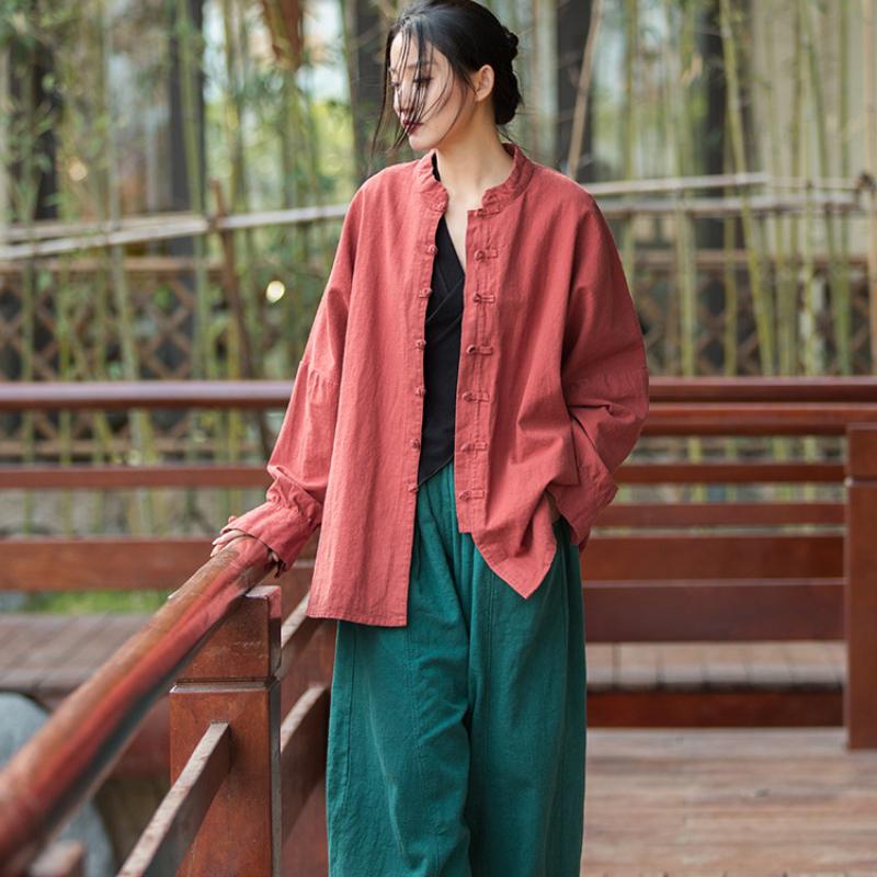 Women Chinese Traditional Tang Suit Linen Zen Tea Hanfu Women Tai Chi Kung Fu Tops Vintage Cotton Womens Clothing