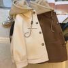 Oversizowy dzianinowy płaszcz wełniany dwuczęściowy z kapturem dla kobiet - gruby, pluszowy, idealny na jesień i zimę