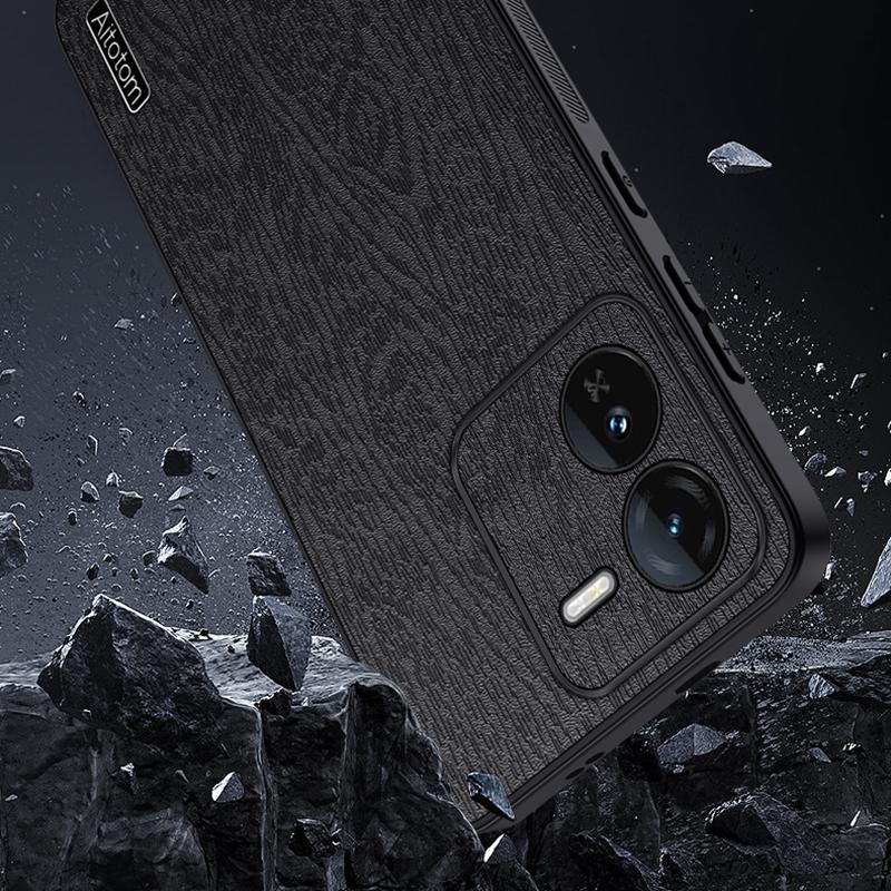 For Vivo iQOO Z9 5G Case Wood Texture Leather Coating PC+TPU Bump Proof Phone Shell