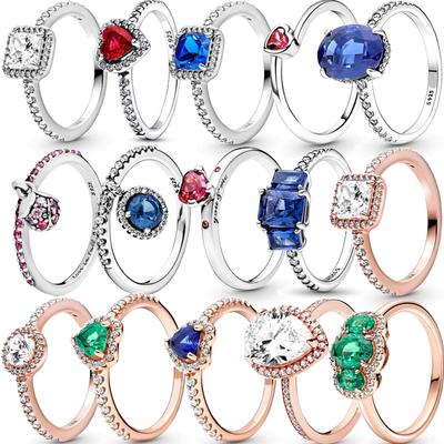2023 New 925 Silver Ring Sparkling Zircon Love Heart CZ Ring For Women Engagement Gift Pandor Jewelry Authentic