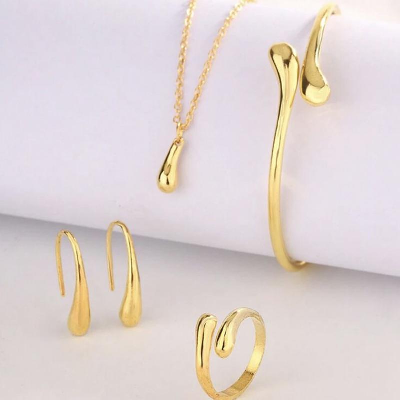  4Pcs Teardrop Jewelry Set Necklace Bracelet Earrings Ring Women Valentine'S Day Gift
