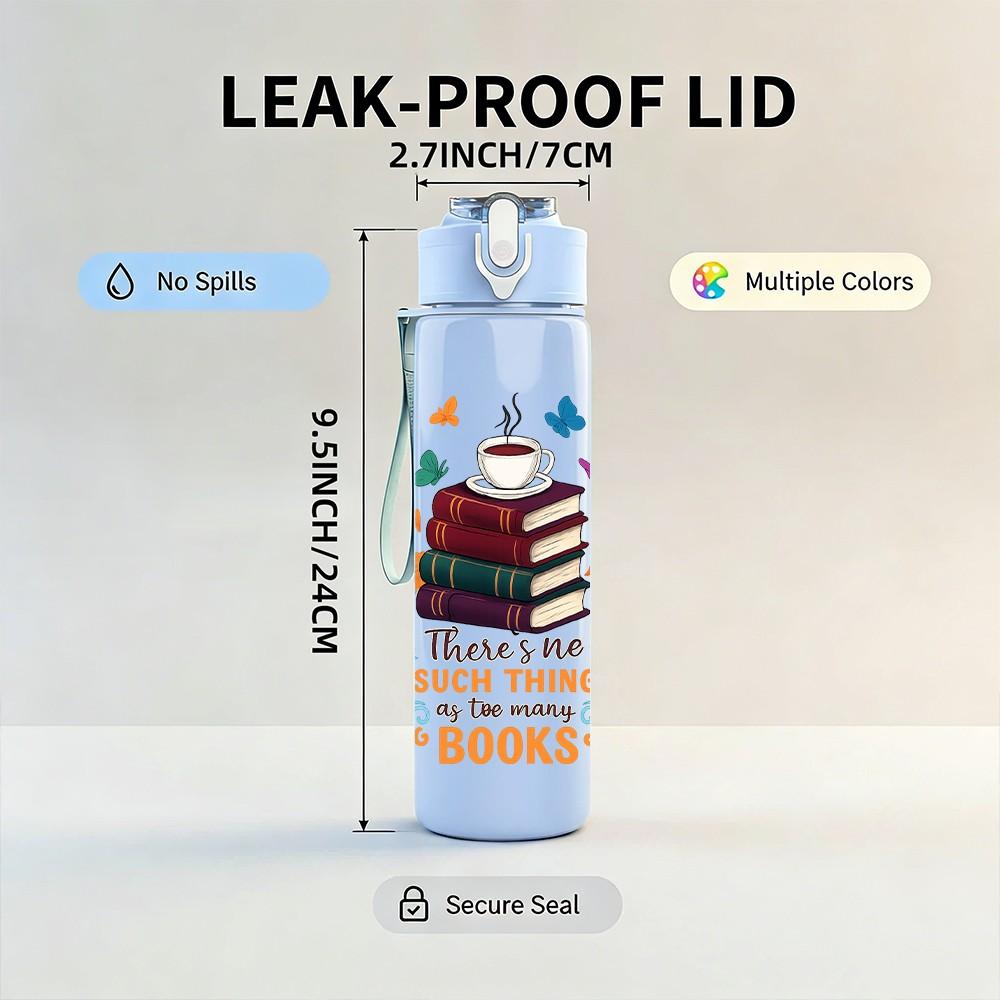 1PC She Who Loves Books Stacked Print 750ml Color Plastic Sports Water Bottle Leakproof Flip Straw Lid Suitable for Sports Office Home Use