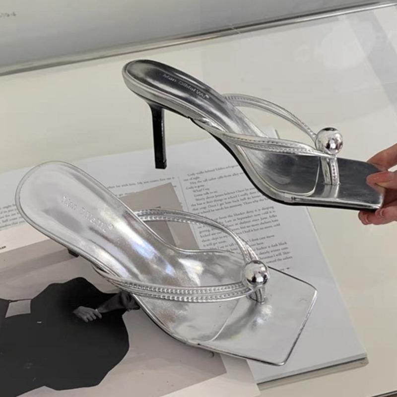 

Fashion Square Toe Women Slippers High Heels Fashion Sandals Summer Dress Woman Pumps 2025 Trend Brand Stilettos Sexy Female Zapatillas 35 серебряный