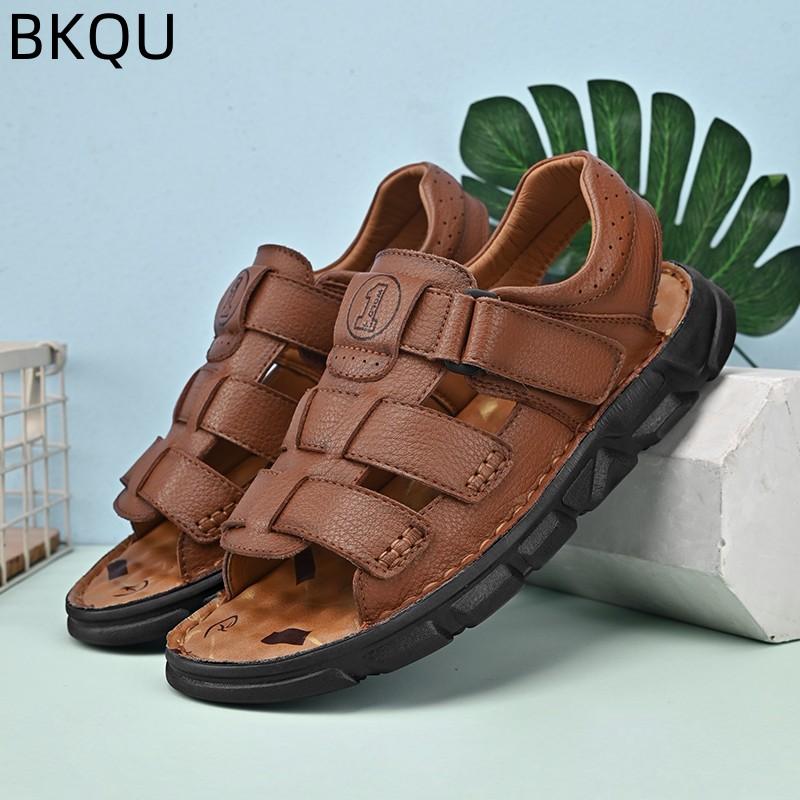 

Leather Sandals Men s Casual Wear-resistant Non-slip Breathable Fashion Full Match Round Head Platform Shoes Summer Large Size