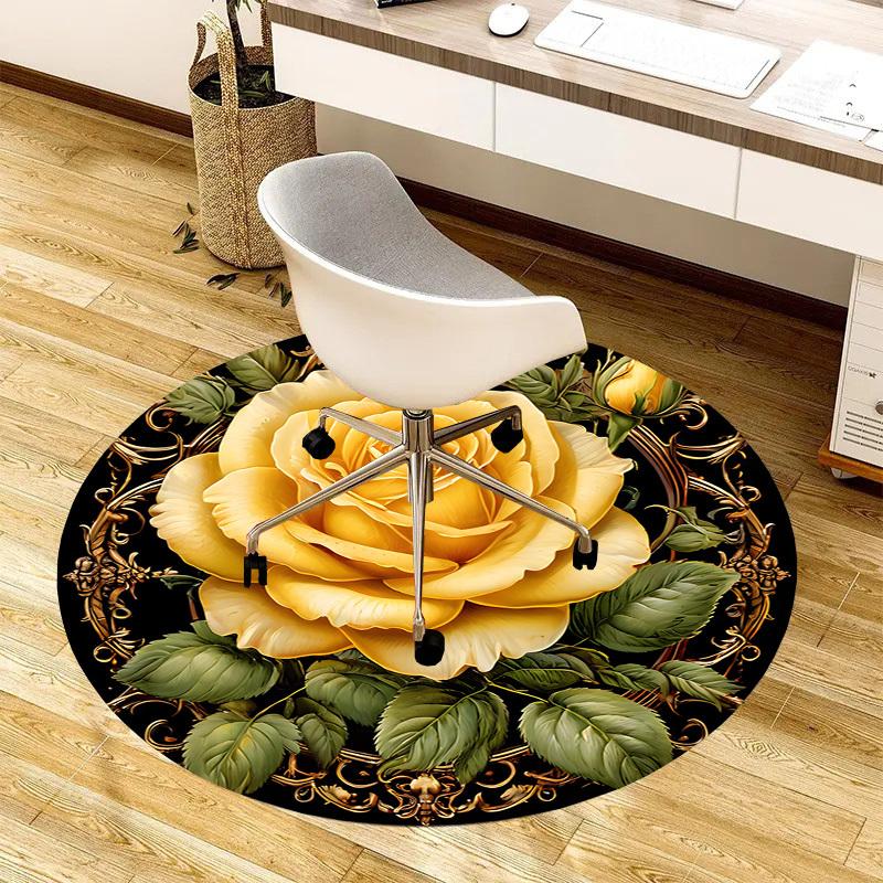 1pc Office Carpet Chair Mats Golden Rose Ornament Perfect for Decorating Office Chairs, Living Rooms, Or Bedrooms