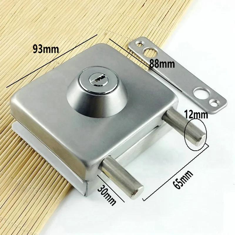 Household Stainless Steel Glass Door Lock Latch Lock Cylindrical Square Lock Office Single Open Non-perforated Central Door Lock A