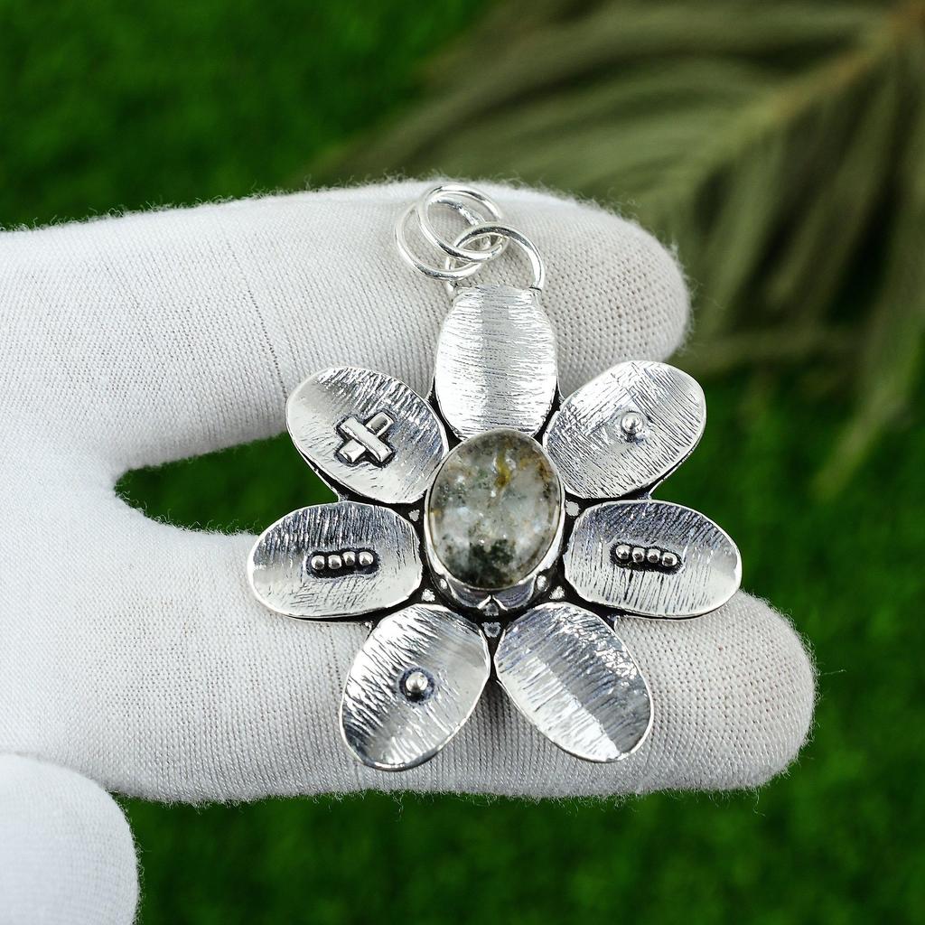 Natürlicher Elestial Quarz Edelstein Anhänger 925 Sterlingsilber Indischer Schmuck