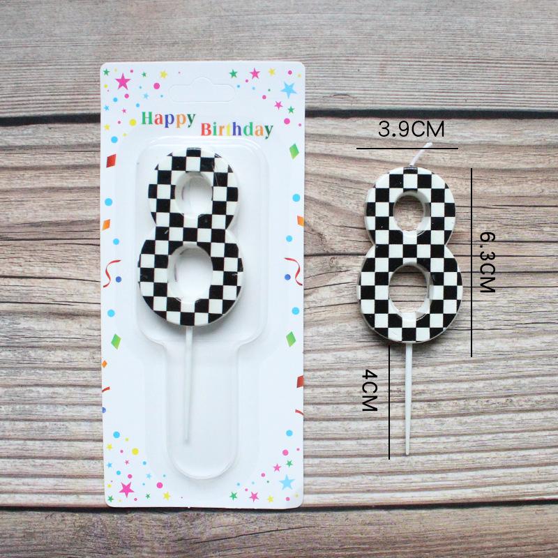 Checkerboard Number 0-9 Candle Birthday Party Decoration Black and White Grid Suction Card Number Candle