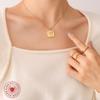 French Retro Rose Pendant Necklace - Gold Plated Stainless Steel Square Design with Clavicle Chain
