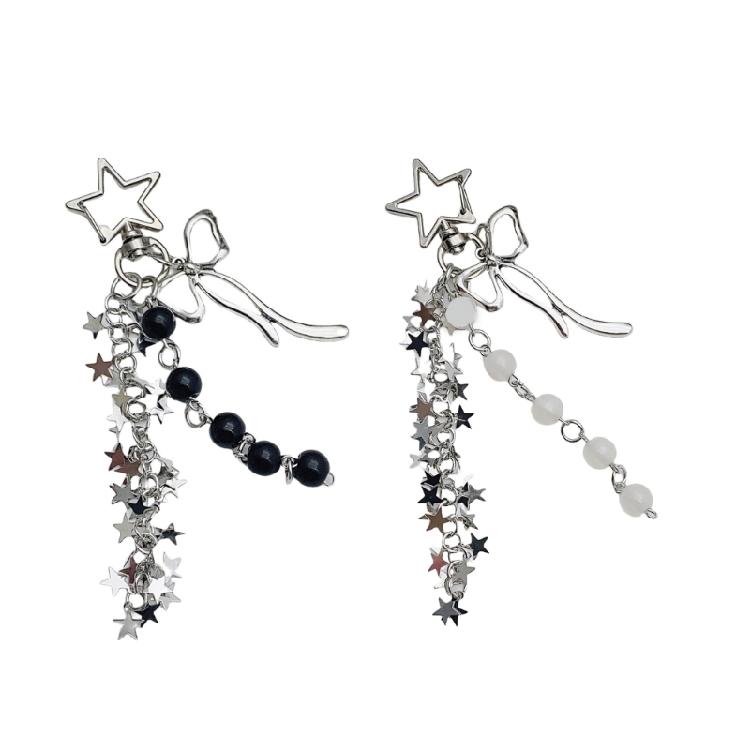 Unique Star Tassels Bowknot Keychain Fashionable Key Holder Phone Chain Beaded Keyring Ornament for Women and Teens