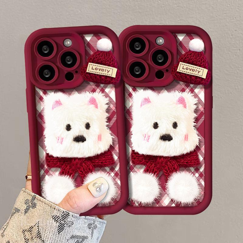 Plush puppy lanyard for apple 17 autumn and winter mobile phone case iphone15promax silicone 16 new women's 14