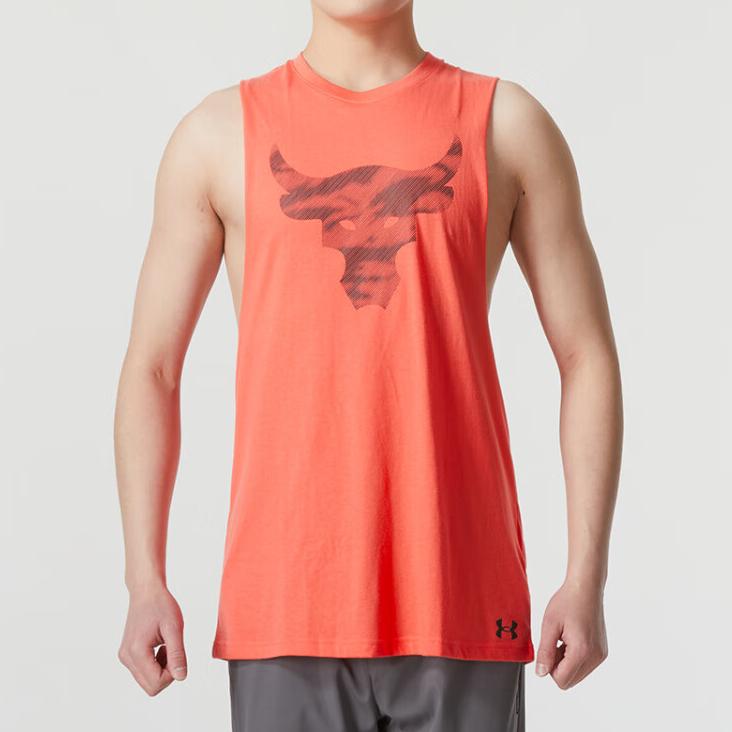 Under Armour Animal Pattern Printed Casual Sports Running Training Breathable Loose Crew Neck Sleeveless Tank Top Men Tops Orange 1371215-872