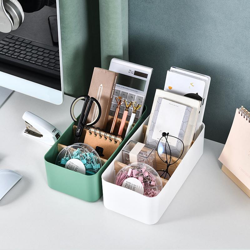 Multipurpose Desktop Storage Box Tv Remote Holder Wooden Table Organizer For Bedroom Living Room Household Detachable Partition
