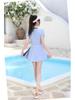 Costume da bagno a due pezzi con gonna, manica corta, cerniera e spacco, stile coreano, per donna, 2026