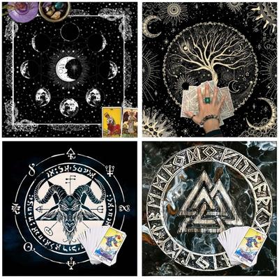 Quadratisches Flanell Tarot Altartuch Brettspielunterlage Astrologische Orakelunterlage Tischdecke Kartenmatte Wahrsagertischtuch