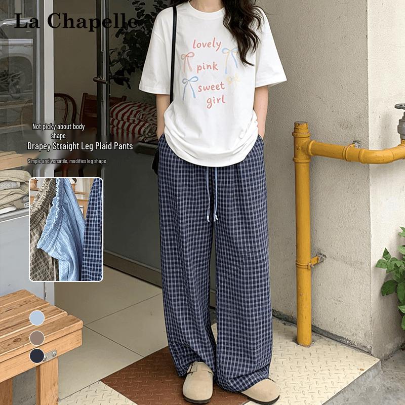 

La Chapelle Women s Summer Plaid High-Waisted Wide-Leg Pants XL
