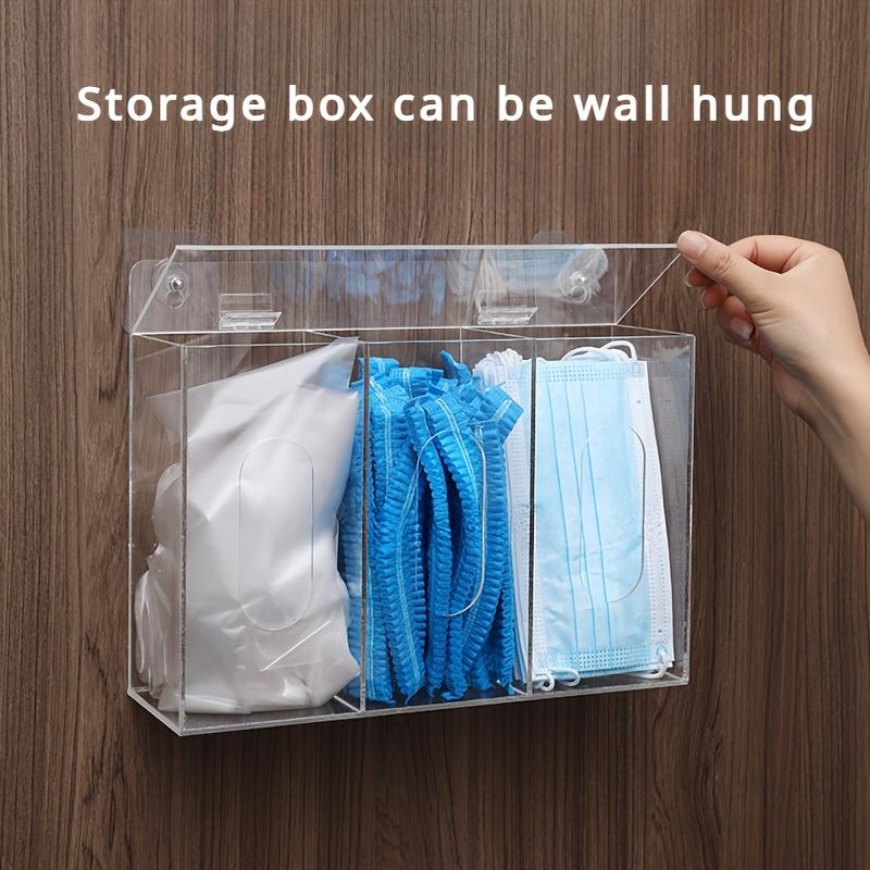 Magnetic Acrylic Storage Box Transparent, 3 Compartment Wall Mounted Organizer for Gloves, Shoe Covers, Masks Paper Towels