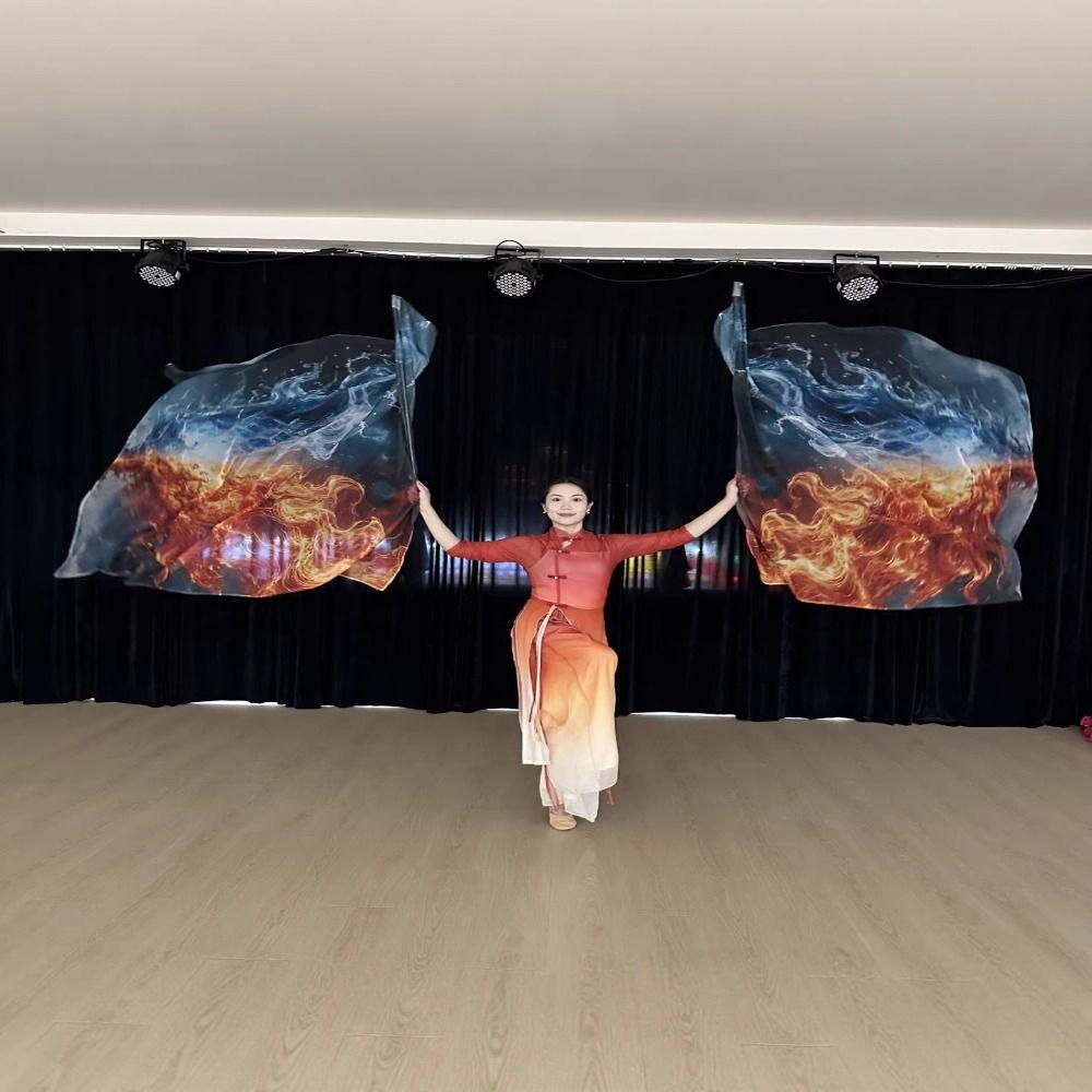 With Telescopic Sticks Rectangle Flags Multicolor Dance Props Dance Performance