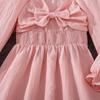 Children's 2025 Autumn French Square Neck Long Sleeve Dress with Waist-Cinching and Large Hem for Big Kids.