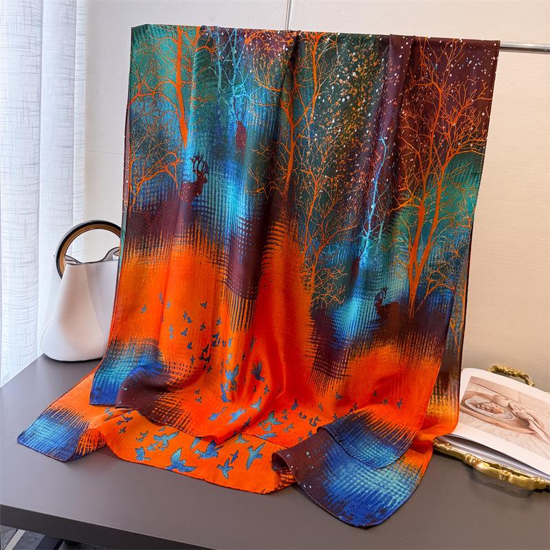 

Весенне-летняя тонкая шаль из искусственного шелка-парчи с принтом Яюнь и открытым экраном, солнцезащитный шелковый шарф, длинный шарф, шаль, универсальная бандана, шарф 180*80cm