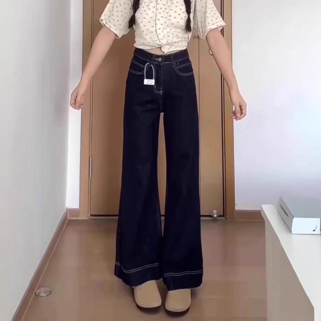 Women's 2025 Spring/Autumn Wide-Leg Jeans - Slimming, Plus Size, Loose Fit, Micro-Flared Pants