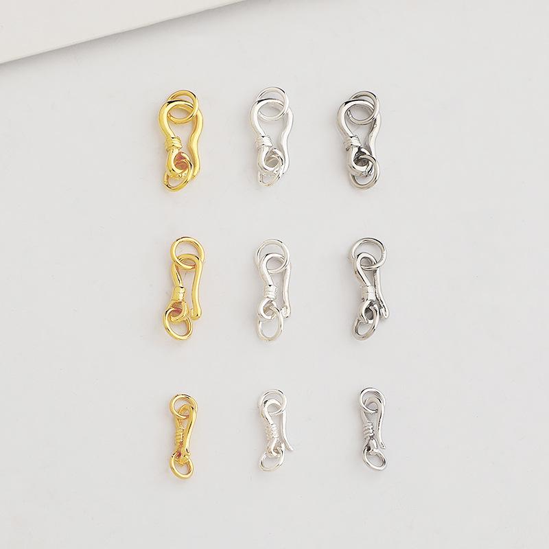 Conectori pentru bijuterii DIY: Închizătoare din argint sterlin S925 placate cu aur, cu model S, semn de întrebare și catarame de închidere pentru brățări și coliere.