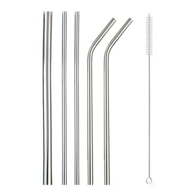 Reusable Metal Drinking Straws 304 Stainless Steel Sturdy Bent Straight Drinks Straws with Cleaner Brush