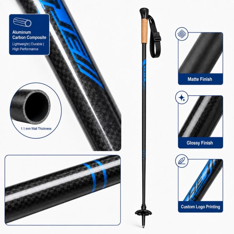 Zeroring Aluminum Carbon Nordic Ski Poles Cross Country Snow Poles With Cork Grip OEM