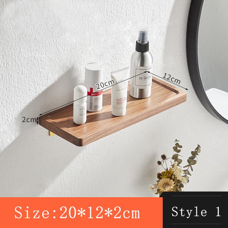 HeMu No Punch-free Walnut Wall One-piece Mirror Front Desk Storage Rack Bathroom Storage Rack Wall Wall Hanging Rack